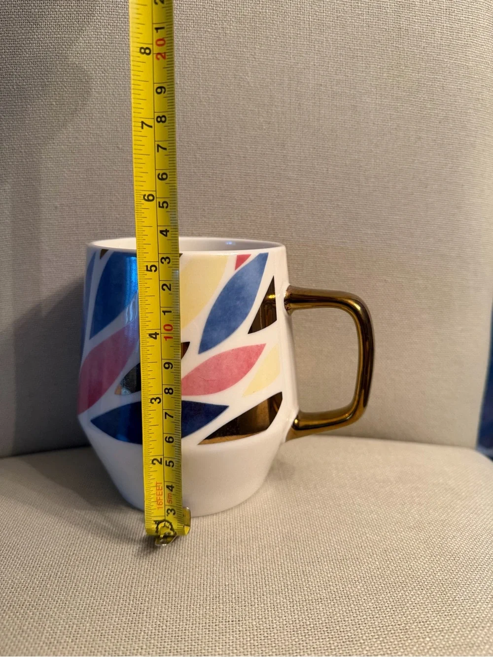 Large Gold Handle Leaf Mug Blue Pink Yellow white coffee tea vase cup cozy